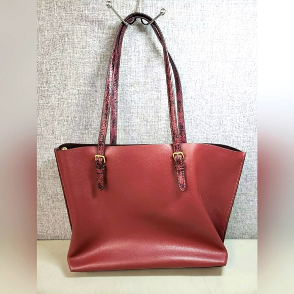 COACH DESIGNER Mollie Red Burgundy Animal Print Tote Purse Handbag - Picture 3 of 6